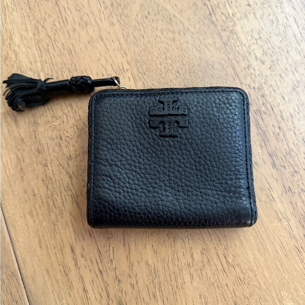 Tory Burch Black Leather Wallet with Tassel